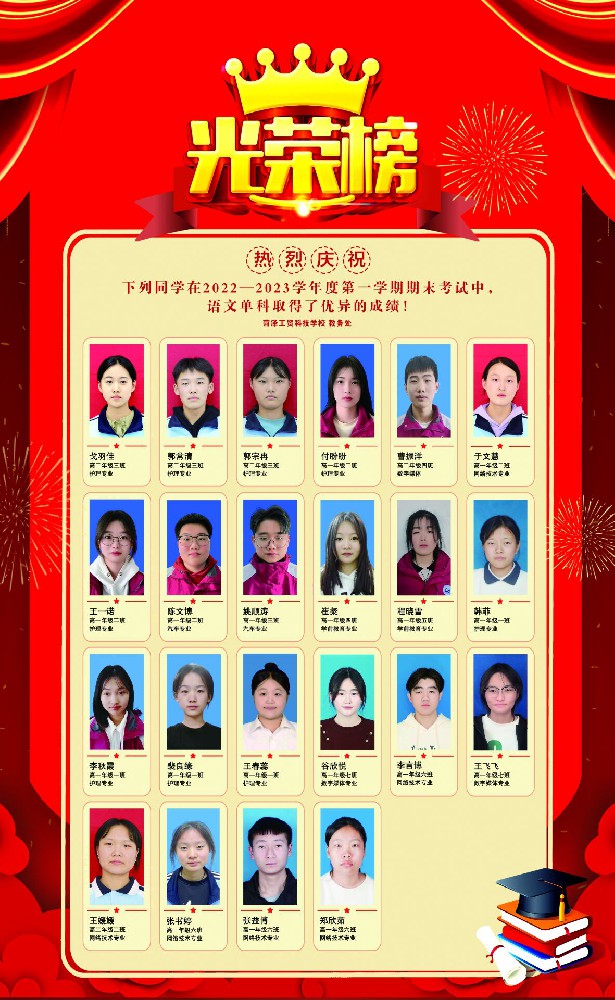 2022-2023年度第一学期期末考试优秀学生表彰